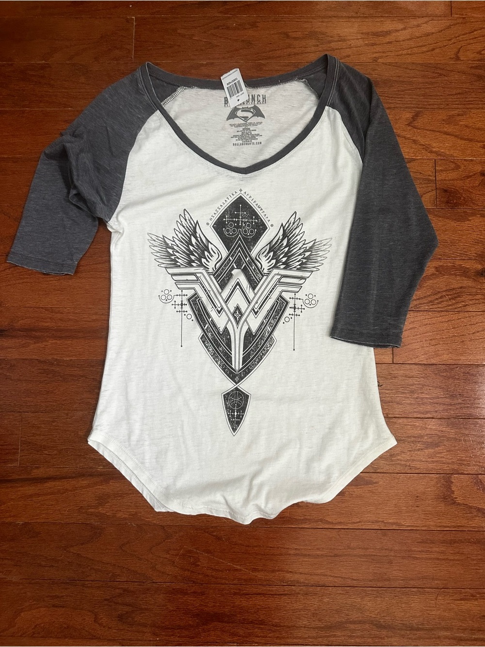 Graphic Raglan Long Sleeve Tee - White with Charcoal Sleeves
